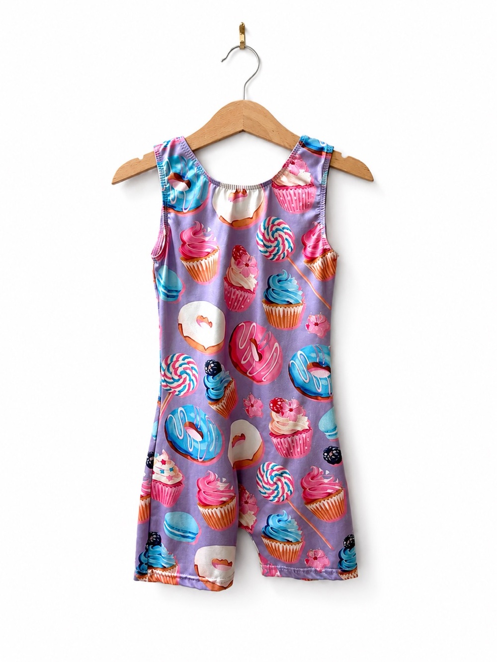 Kids Cupcake and Donut Print Purple Sleeveless Gymnastics Romper Unitard size 5